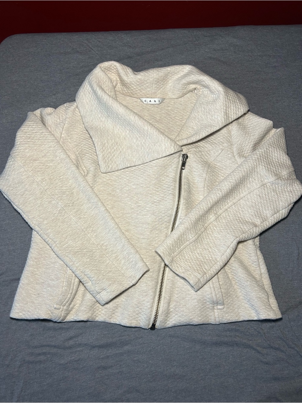CAbi Off-White Asymmetrical Zip Knit Jacket